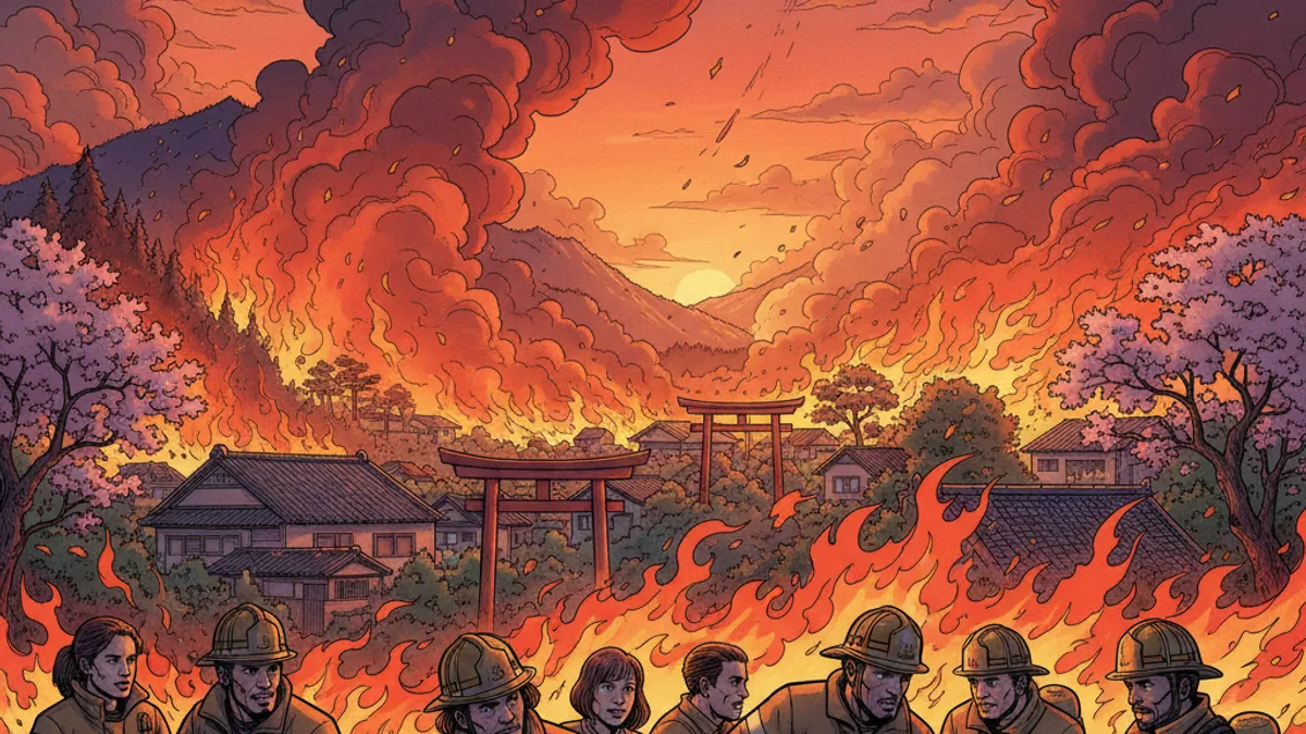 Otsuchi Wildfire Enters Fifth Day as 1,300 Personnel Battle Blaze